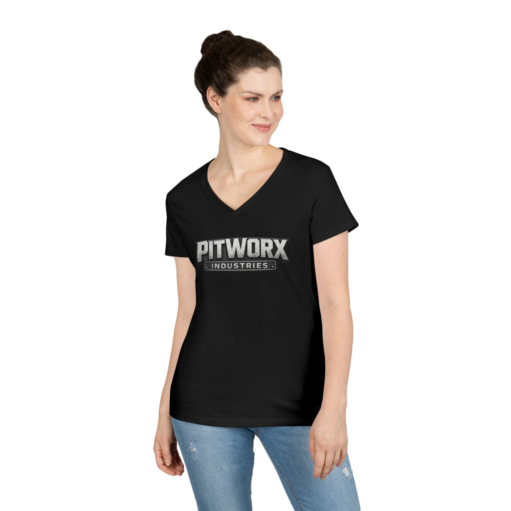 Pitworx Industries Logo Ladies' V-Neck T-Shirt