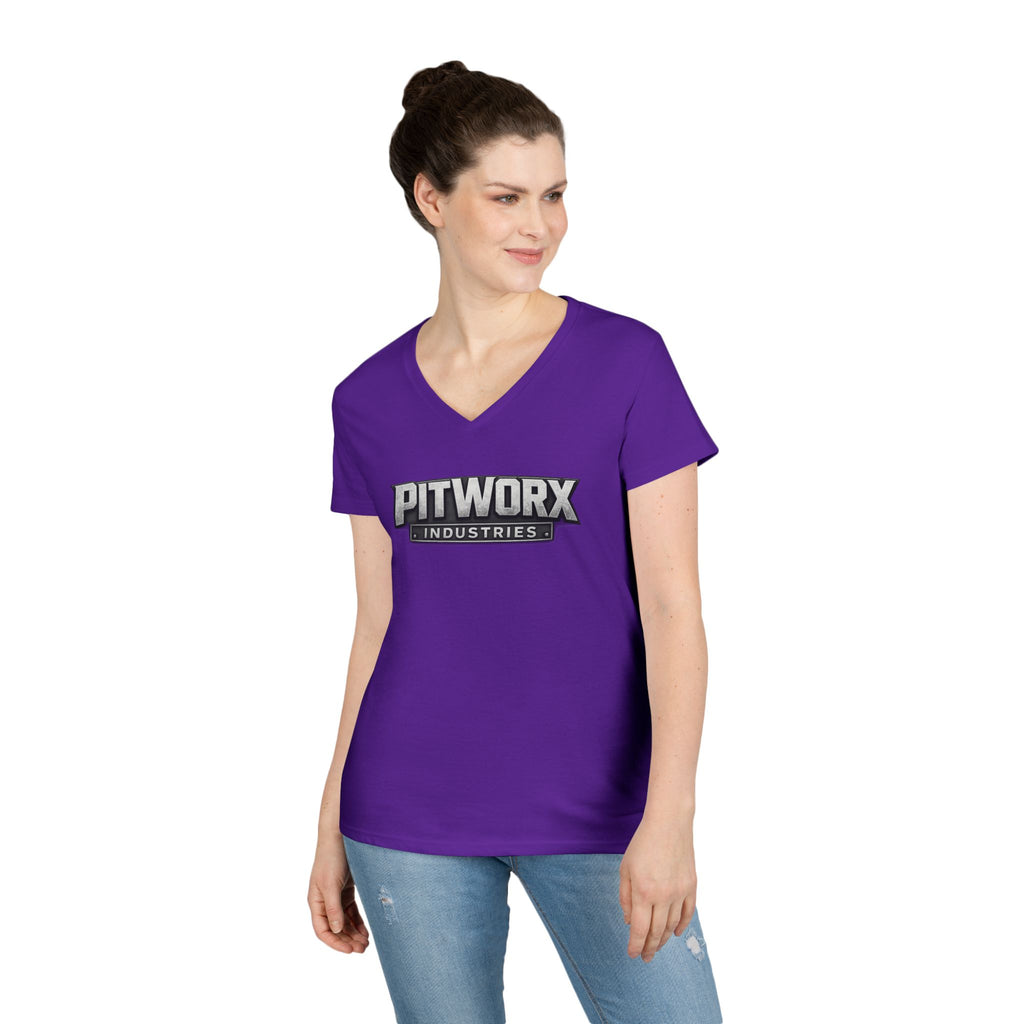 Pitworx Industries Logo Ladies' V-Neck T-Shirt