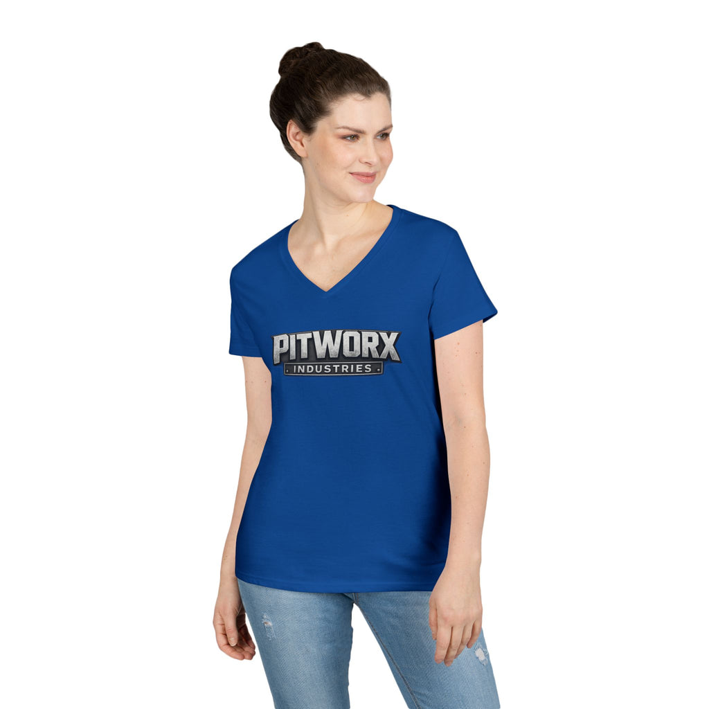 Pitworx Industries Logo Ladies' V-Neck T-Shirt